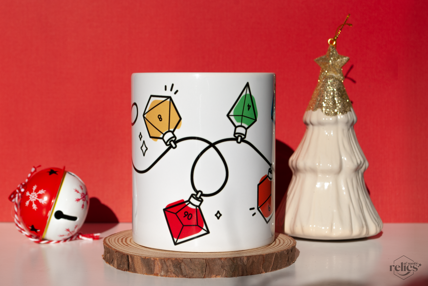 Christmas Dice Light Ceramic Mug - Cup for Coffee, Tea, Hot Chocolate - Holiday Gift, Winter Drinkware, Seasonal Decor Dnd Player and Master