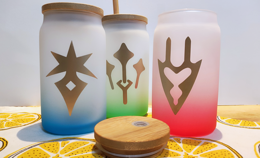 Final Fantasy XIV Glass Tumbler with Gold Job Icons - FFXIV Gifts & Merch - Unique Gamer Drinkware